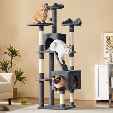 Yaheetech 72-inch Cat Tree, Multi-Level Cat Tower with 2 Condos & 6 Scratching Posts, 3 Perches & Detachable Toy Ball, Pet Furniture Play House for Kittens/Cats, Dark Gray - Image 2