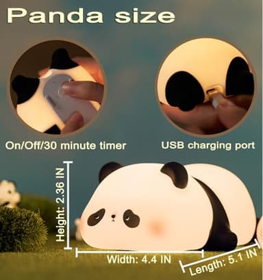 HAPPYBAG Panda Gifts, Cute Rechargeable Panda Lamp for Kids Room, Silicone Touch Night Light for Baby Nursery, Dimmable Lamp for Bedrooms - Image 4