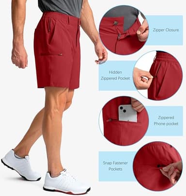 Pinkbomb Men's Golf Shorts with 6 Pockets Stretch Quick Dry Hiking Work Dress Shorts for Men red S - Image 4