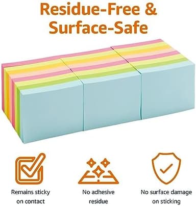 Amazon Basics Mini Rectangular Sticky Notes, 1.5x2 Inches, Bright Colors Self-Stick Pads, Easy to Post for Home, Office, Notebook, 70 sheets/Pad, Pack of 24 - Image 4
