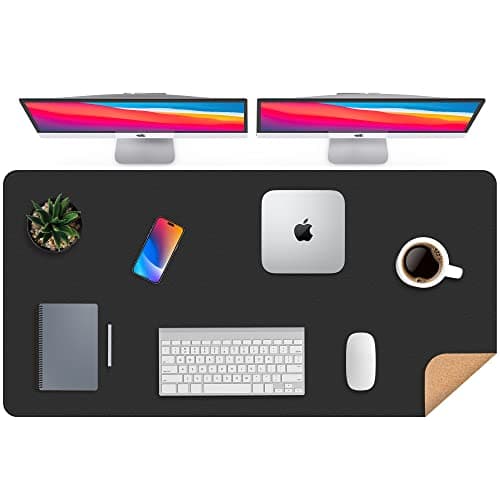 Large Desk Mat 47" x 23.7",Leather Desk mat,Double-Sided Desk Pad,Desk matt for Desktop,Large Mouse Pad,Office Desk mat,Waterproof Desk Blotter pad for Office&Home(Black+Cork) - Image 1