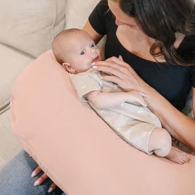 Konssy 2-Pack Muslin Nursing Pillow Covers, Soft & Adorable Nursing Covers for Breastfeeding Pillows, Slipcovers for Newborn Boys & Girls(Cream, Pink) - Image 2