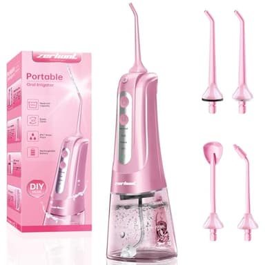Water Dental Flosser Pick for Teeth: 4 Modes Cordless Portable Water Flossers Teeth Cleaner Rechargeable 300ML IPX7 Waterproof Oral Irrigator Flossing Cleaning Picks for Home Travel - Image 1