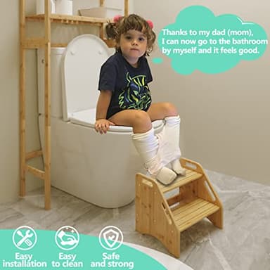 AMBIRD Wooden Step Stool, Two Step Stools Toddler 300 lbs Capacity with Safety Non-Slip Pads and Handles, Bamboo Step Stool for Bathroom, Kitchen Dual Height Step Stools for Kids (Natural) - Image 4