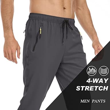 Rapoo Men's Workout Athletic Hiking Sweatpants Joggers Pants Elastic Waist Jogging Running Pants for Men with Zipper Pockets 05 Dark Grey M - Image 4