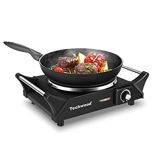 Hot Plate, Techwood Electric Stove for Cooking, 1500W Countertop Single Burner with Adjustable Temperature and Handles, 7.3” Cooktop for RV/Home/Camp, Compatible for All Cookwares Black - Image 1
