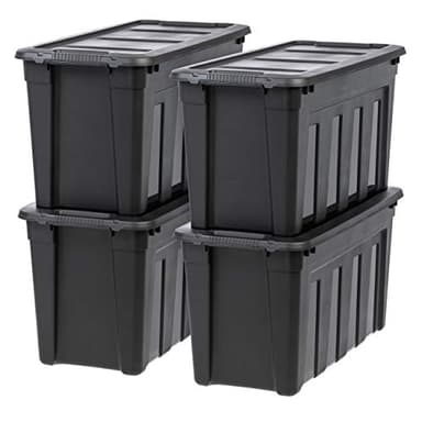 IRIS USA 31 Gallon Heavy Duty Storage Totes with Easy-Grip Handles, 4 Pack - Large Bins with Lids Garage Organizing Tubs, Durable Stackable Utility Containers, Made in USA - Black - Image 1