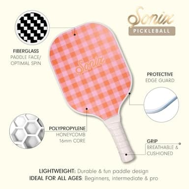 Sonix | USAPA Approved | Pickleball Paddles Set of 2 | Fiberglass Surface Pickleball Set with 2 Rackets, 4 Balls, & Bag | Checkmate Pink/Orange - Image 2