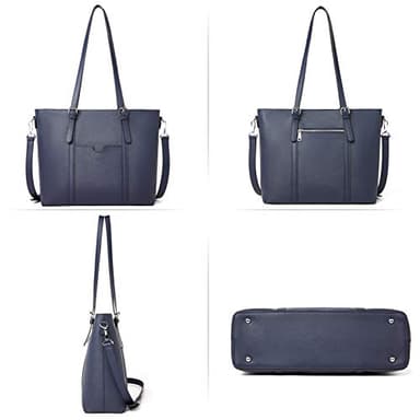 BOSTANTEN Women Leather Laptop Tote Office Shoulder Handbag Vintage Briefcase 15.6 inch Computer Work Purse Blue - Image 4