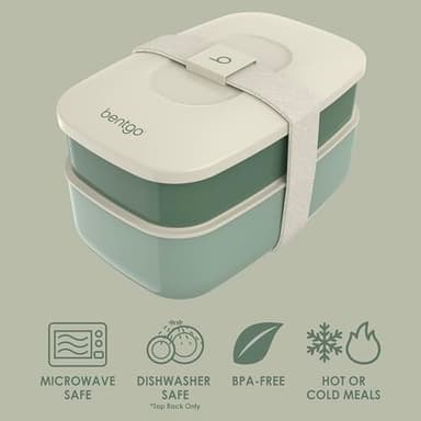 Bentgo Classic - Adult Bento Box, Stackable 3-Compartment Lunch Box with Removable Utensil Set and Sealing Strap, BPA-Free, Food Container Ideal for Meal Prep, Work, and On the Go (Khaki Green) - Image 4