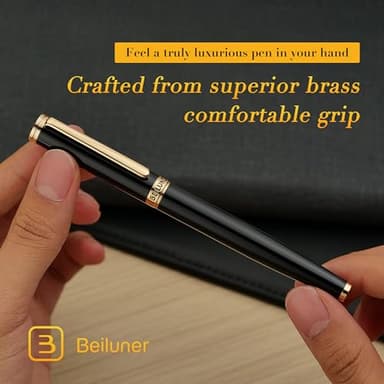 BEILUNER Black Fountain Pen,Stunning Luxury Pens with 24K Gold Accents, Gorgeous 24K Gilded Nib(Medium), Trustworthy Pen Gift for Men&Women -Ink Converter-Elegant, Reliable,Nice Pen for Writing - Image 8