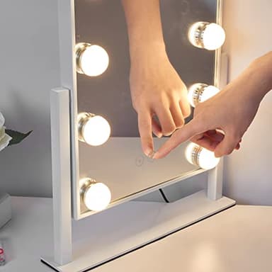 Kotdning Vanity Mirror with Lights,Lighted Vanity Mirror with 9 Dimmable Bulbs for Dressing Room & Bedroom,3 Color Lighting,Modes Detachable 10x Magnification 360°Ratation(White) 12" L x 14.4" W - Image 7