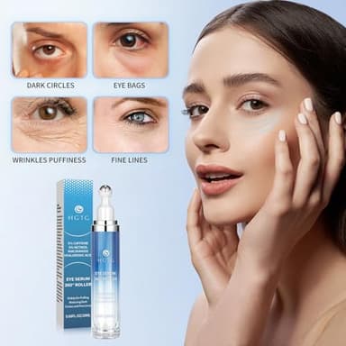 Eye Serum with 5% Caffeine & 5% Retinol for Dark Circles, Puffiness Puffy Bags & Wrinkles Fine Lines - Under Eye Cream Anti Aging Treatment with 360° Massage Roller Ball for Men & Women - Image 2