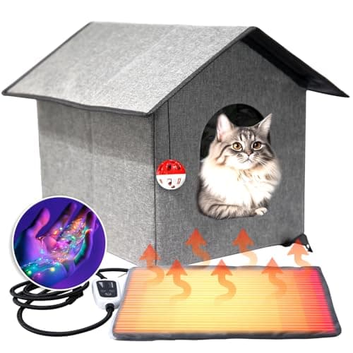Heated Cat House for Outside - Weatherproof & Insulated Foldable Outdoor Warm Cat Shelter with Thermostatic Pet Heating Pad for Winter Outdoor Stray (Charcoal, 12"x15") - Image 1