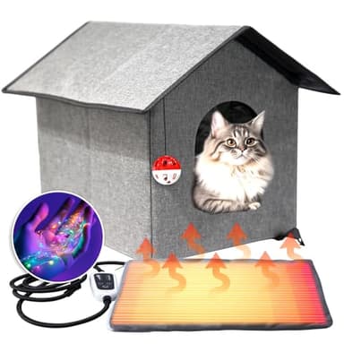 Heated Cat House for Outside - Weatherproof & Insulated Foldable Outdoor Warm Cat Shelter with Thermostatic Pet Heating Pad for Winter Outdoor Stray (Charcoal, 12"x15") - Image 1