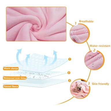 Maidewow Waterproof Dog Blanket Reversible Fluffy Pet Bed Cover Pink Puppy Blankets Leakproof Sofa Couch Washable Cover Cat Pet Blanket for Warm-M - Image 4