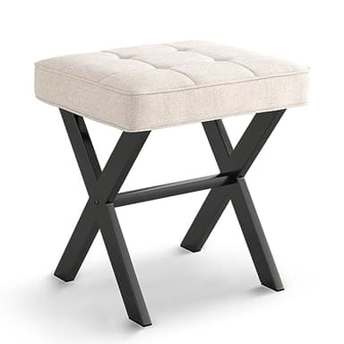 LUE BONA Ottoman Foot Stool Vanity Stool, Square Linen X-Leg Foot Rest Ottoman Makeup Stool, Small Stool Chair for Vanity, Modern Padded Vanity Seat for Makeup Room, Living Room, Bathroom, Linen Color - Image 8