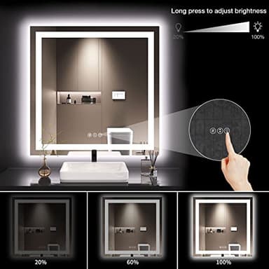 LOAAO 36X36 LED Bathroom Mirror with Lights, Anti-Fog, Dimmable, Backlit + Front Lit, Lighted Bathroom Vanity Mirror for Wall, Memory Function, Tempered Glass, Safe to Use, ETL Listed - Image 3
