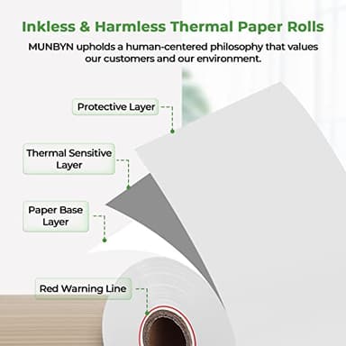 MUNBYN 2 1/4" x 50' Thermal Paper (50 Rolls), BPA Free Receipt Paper, 58mm Thermal Receipt Papers Fits All 58mm Thermal POS Printer, Square Terminal Credit Card Machines thick enough printers clearly - Image 5