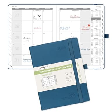 POPRUN Monthly Planner 2025-2026 (Medium- 6.5'' x 8.5'' Soft Cover), 18-Month Calendar Book (Jul.2025-Dec.2026), Calendar Planner with Monthly Tabs & Pocket, 100 GSM Paper - Night Sky Blue - Image 1