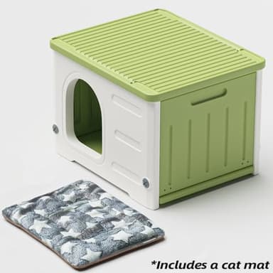 Plastic Cat House for Outdoor Indoor Use, Stackable Feral Cat Shelter Indoor Cat House Weatherproof Waterproof Elevated (Green) - Image 4