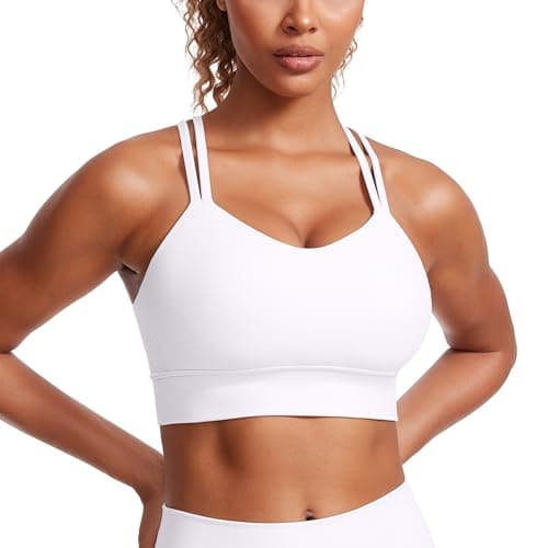 CRZ YOGA Softness Mold Womens Butterluxe Strappy Longline Sports Bra - Double Spaghetti Strap Workout Yoga Crop Top Athletic White Medium - Image 1