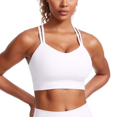 CRZ YOGA Softness Mold Womens Butterluxe Strappy Longline Sports Bra - Double Spaghetti Strap Workout Yoga Crop Top Athletic White Medium - Image 1