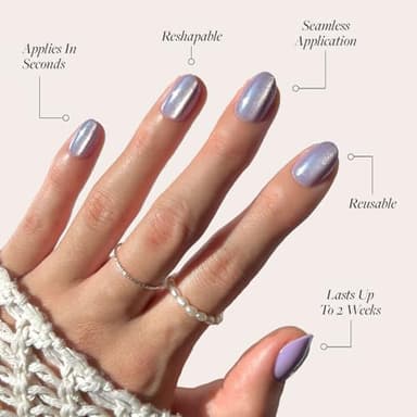 Glamnetic Press On Nails - Mermaid's Tail | Short Oval Purple Cat Eye Fake Nails with a Velvet Finish, Reusable Summer Nails | 15 Sizes - 30 Nail Kit with Glue - Image 3