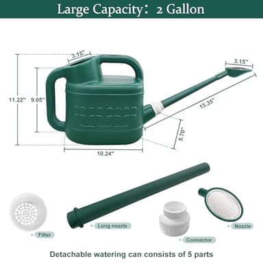 2 Gallon Watering Can, Garden Watering Can Outdoor, Plant Water Can with Removable Long Spout and Stainless Steel Sprinkler Head, Large Plastic Outdoor Watering Cans for Gardening Flower Plants - Image 3