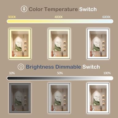 ISTRIPMF 24x30 Inch LED Bathroom Mirror with Black Frame, Backlit and Front Lighted Bathroom Mirrors for Wall, Anti-Fog, Dimmable, Memory, Shatterproof, LED Vanity Mirror for Bathroom - Image 4