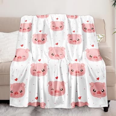 Xikowoxs Pig FleeceThrow Blanket, Pink Pig Cute Girls Adults Kids, Warm Cute Pig Pattern, 60x50 - Image 3