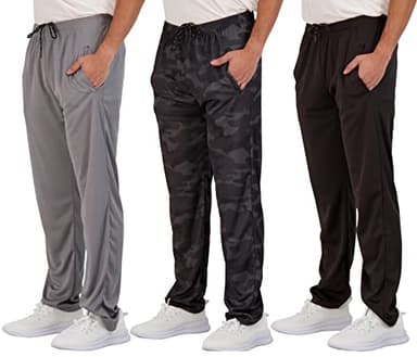 Real Essentials 3 Pack: Men's Mesh Athletic Gym Workout Lounge Open Bottom Sweatpants with Pockets (Available in Big & Tall) - Set 2 5X - Image 1