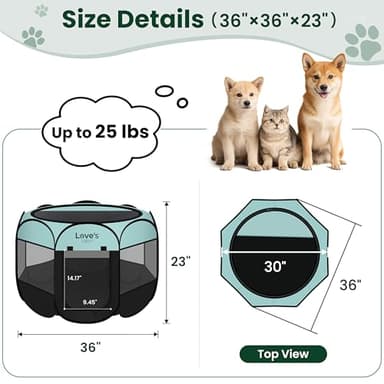 Love's cabin Pet Puppy Dog Playpen, Medium Dog Tent Crates Cage Indoor/Outdoor, Portable Playpen for Cat, Foldable Pop Up Dog Kennel Playpen with Carring Case, Removable Zipper Top, Green - Image 5