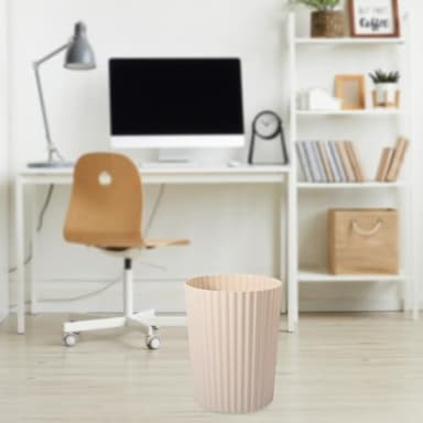 JiatuA Small Trash Can Plastic Wastebasket Round Garbage Container Bin for Bathroom, Kitchen, Bedroom, Home Office, College Dorm, Beige 2 Pack - Image 2