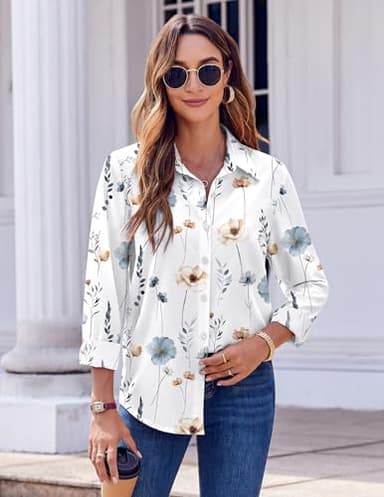 Zeagoo Blouses for Women Dressy Casual Floral Long Sleeve Button Down Shirts Work Tops Business Casual Clothes - Image 4
