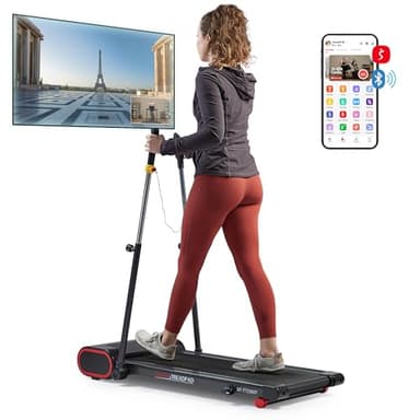 Sunny Health & Fitness Smart Slim Treadmill, Under Desk/Office, Walking Pad with Arm Exerciser Trekking Poles, Full Body Workout and Optional SunnyFit® App Enhanced Bluetooth Connectivity – SF-T723007 - Image 1