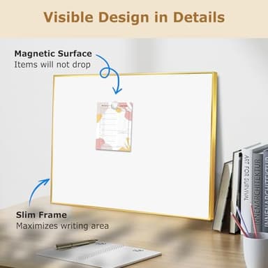 QUEENLINK Magnetic Whiteboard, 24"x18" Gold Aluminum Frame Dry Erase White Board for Wall, Hanging Wipe Board with 6 Magnets, 4 Markers & 1 Eraser for Home, Office, School - Image 5