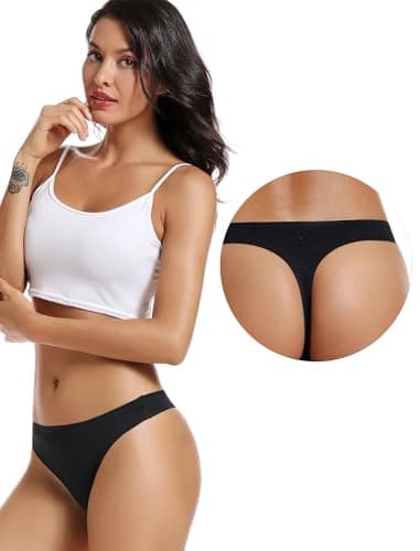 Black No Show Underwear Thongs for Women,Seamless Ladies Thong,Invisible No Line Breathable Comfortable Panties,Soft Gym Workout Undies Underpants for Woman, Athletic Running Wide Gusset Tangas,5-Pack - Image 2
