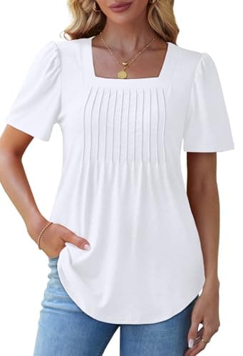 Plus Size Women Blouses Trendy Fashion Clothing Summer Outfits Beach Vacation Clothes Blouses Dressy Casual Short Sleeve Shirts 2025 Square Neck White Tops XXXL - Image 3