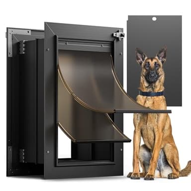 Dog Door for Wall, All Aluminum Large Doggy Door Doggie door, Pet Door Easy to Install, 2 Magnetic Flaps Energy Efficient, Wide Telescoping Tunnel for Interior & Exterior Walls, Pet Up to 110 Lb-Black - Image 1
