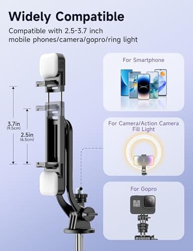 53'' Selfie Stick Tripod with Light, Extendable Selfie Stick with Remote, Portable Cell Phone Tripod Stand with All in 1 Phone Clip, Lightweight Camera Tripod Compatible with iPhone 15 14 13, Android - Image 5