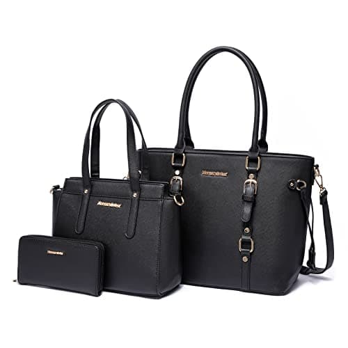 Montana West 3PCS Purses for Women Tote Bag and Wallet Set Shoulder Satchel Crossbody Bags Leather Handbag for Gift Travel Casual Work MWC3-C032WBK - Image 1