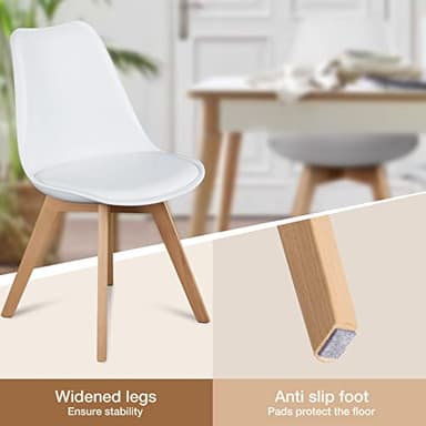 OLIXIS Dining Chairs Set of 4 Kitchen Mid-Century Modern Chairs with Wood Legs and PU Leather Cushion for Living Room Bedroom Outdoor Lounge, White - Image 4