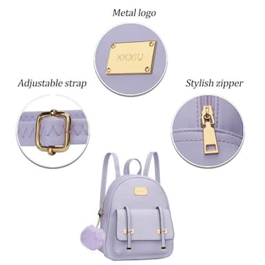 KKXIU Girls Small Backpack Purse Vegan Leather Mini Bookbag for Women Cute Teen Pompom Daypack (Small, Purple) - Image 4