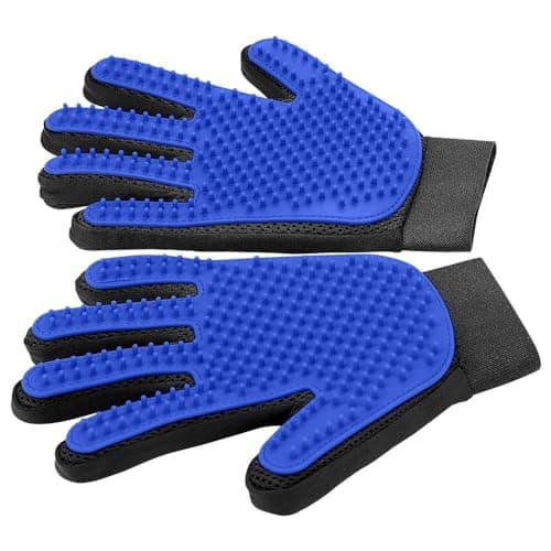 Upgrade Efficient Pet Hair Remover Gloves - Gentle Shedding Brushes for Dogs, Cats & Horses with Long and Short Hair - 1 Pair (Blue) - Image 1