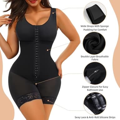 SHAPERX Women's Fajas Colombianas Tummy Control Shapewear Postpartum Full Body Shaper Butt Lifter Bodysuit, SZ7302-Black-L - Image 4