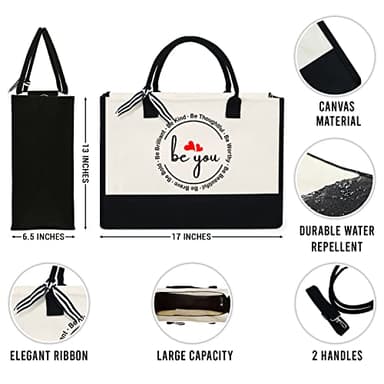 OASSIE Gifts for Women - Be You 13 oz Canvas Tote Bag with Zipper - Mothers Day Teachers Day Birthday Thank You Inspirational Gifts for Women Mom Her Teachers Girlfriend Wife - Image 2