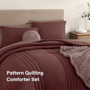 Monbix Full Comforter Set - 7 Pieces Dark Red Bed in a Bag Full Size Bedding Sets with Comforters, All Seasons Down Alternative Comforter with Sheets,Pillowcases & Shams - Image 4