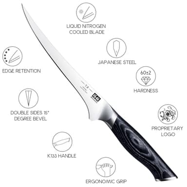 SHAN ZU 7 Inch Fillet Knife, Japanese Super Steel Boning Knife, Professional Ultra Sharp Fish knife with K133 Ergonomic Handle, Black Tortoise Genbu Series - Image 4