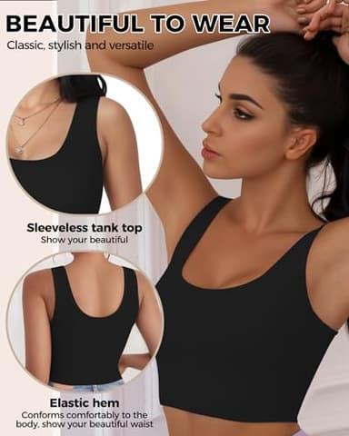 2Pcs Tank Tops for Women, U Neck Sleeveless Crop Tops, Basic Cropped Racerback Going Out Tops Athletic Sports Shirts, S, Black+White - Image 4